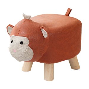 Orange Children Bench Monkey Character Round Ottoman Stool Soft Small Comfy Seat Home Decor