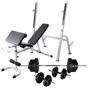 Workout Bench with Weight Rack Barbell and Dumbbell Set