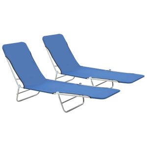 Folding Sun Loungers 2 pcs Steel and Fabric