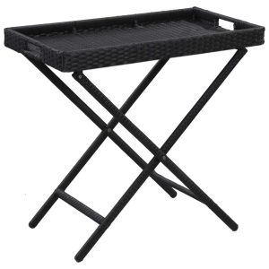 Folding Table Black 80x45x75 cm Poly Rattan