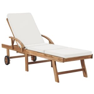 Sun Lounger with Cushion Solid Teak Wood