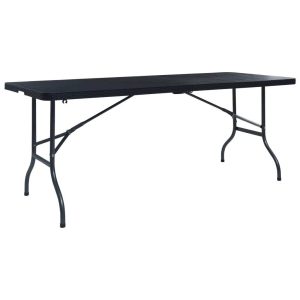 Folding Garden Table Black 180x75x72 cm HDPE Imitation Rattan