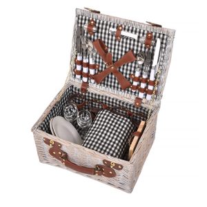 4 Person Picnic Basket Baskets Set Outdoor Blanket Deluxe Wicker Gift Storage