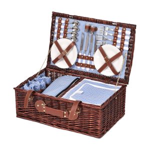 Picnic Basket 4 Person Baskets Set Insulated Wicker Outdoor Blanket Gift Storage