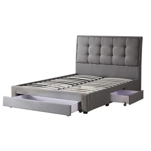 Linden Storage Bed Frame Queen Size Base with Three Drawers Cotton Grey