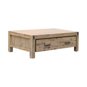 Coffee Table Solid Acacia Wood & Veneer 1 Drawers Storage Oak Colour