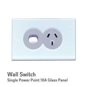 FLAT WALL SWITCH SINGLE POWER POINT 10A OCEAN BLUE GLASS FRAME