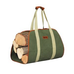 Firewood Bag Durable Canvas Leather Fire Wood Carrier Log Holder Tote