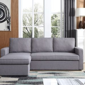 Haddam 2 Seater Sofa Bed with pull Out Storage Corner Chaise Lounge Set in Grey