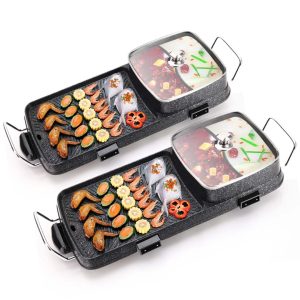 2X 2  in 1 Electric BBQ Grill Teppanyaki and Steamboat Hotpot Asian Hot Pot