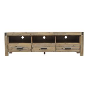 Norman TV Cabinet with 3 Storage Drawers with Shelf Solid Acacia Wooden Frame Entertainment Unit in Oak Colour