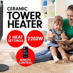 Pronti Electric Tower Heater 2000W Ceramic Portable Remote - Black