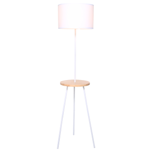 Metal Tripod Floor Lamp Shade with Wooden Table Shelf