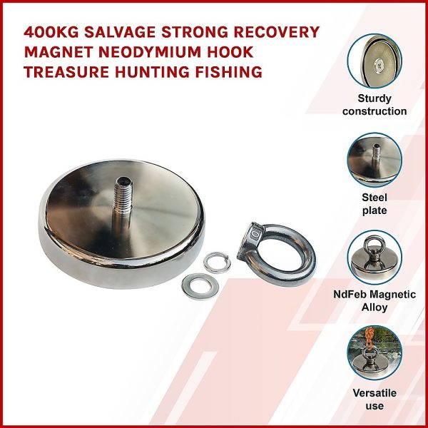 400Kg Salvage Strong Recovery Magnet Neodymium Hook Treasure Hunting Fishing