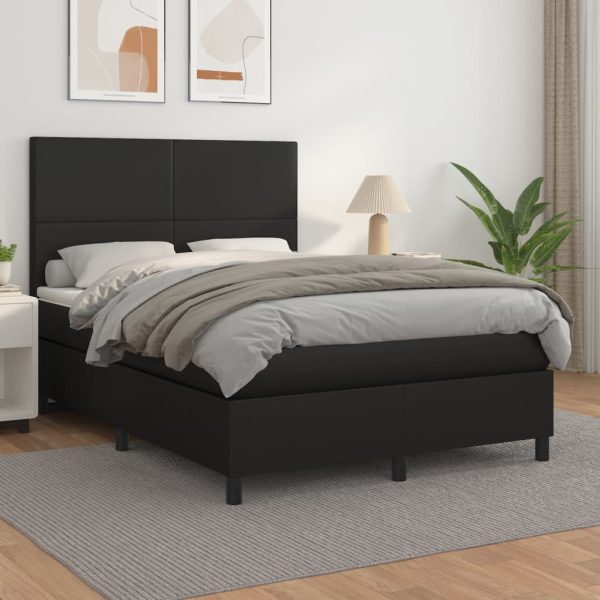 Box Spring Bed with Mattress Black 137×190 cm Double Faux Leather