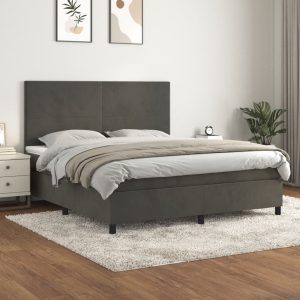 Box Spring Bed with Mattress Dark Grey 152x203 cm Queen Velvet