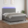 Box Spring Bed with Mattress&LED Dark Grey 152×203 cm Queen Fabric