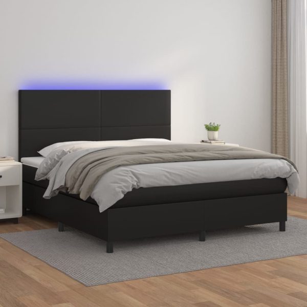 Box Spring Bed with Mattress&LED Black 152×203 cm Queen Faux Leather