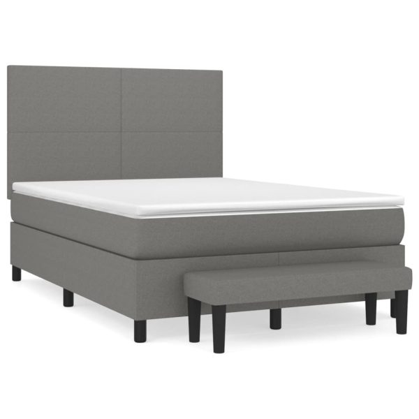 Box Spring Bed with Mattress Dark Grey 137×190 cm Double Fabric