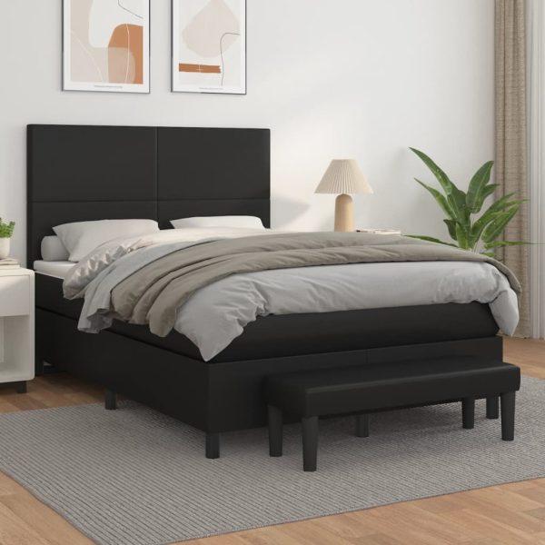 Box Spring Bed with Mattress Black 137×190 cm Double Faux Leather