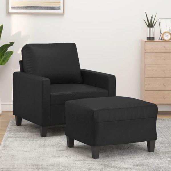 Fairmont Sofa Chair with Footstool Black 60 cm Faux Leather