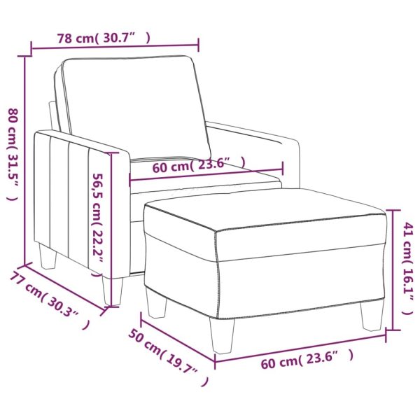 Saginaw Sofa Chair with Footstool Light Grey 60 cm Fabric