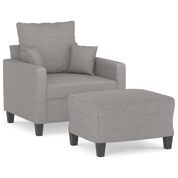 Evington Sofa Chair with Footstool Light Grey 60 cm Fabric