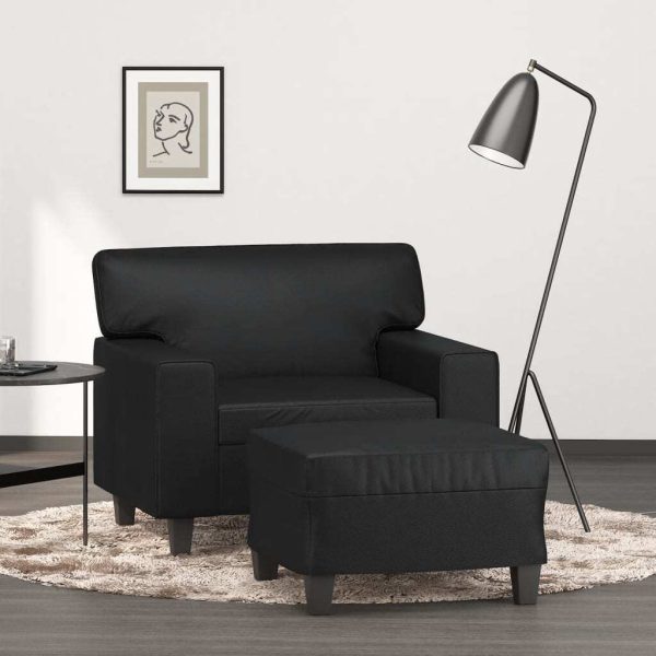 Southington Sofa Chair with Footstool Black 60 cm Faux Leather