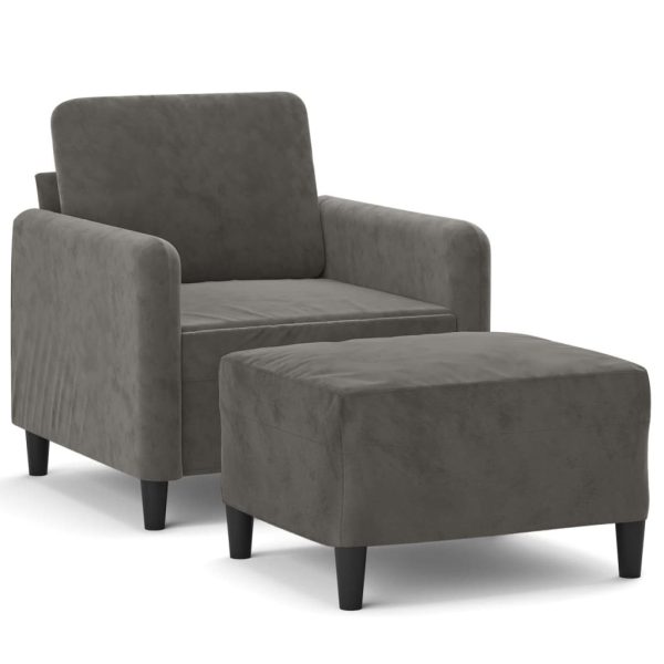 Hessle Sofa Chair with Footstool Dark Grey 60 cm Velvet