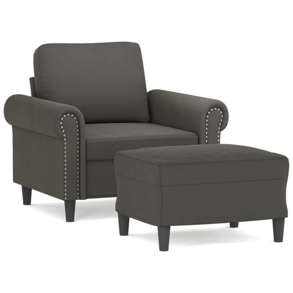 Scunthorpe Sofa Chair with Footstool Dark Grey 60 cm Velvet