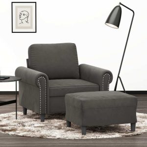 Scunthorpe Sofa Chair with Footstool Dark Grey 60 cm Velvet