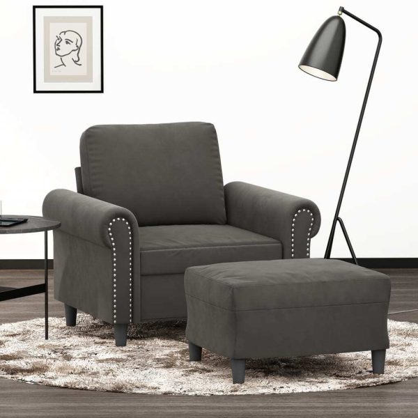 Scunthorpe Sofa Chair with Footstool Dark Grey 60 cm Velvet