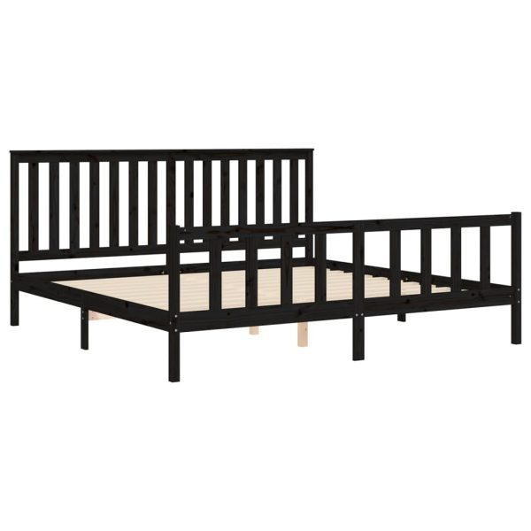 Bed Frame with Headboard Black 183×203 cm Solid Wood Pine King Size