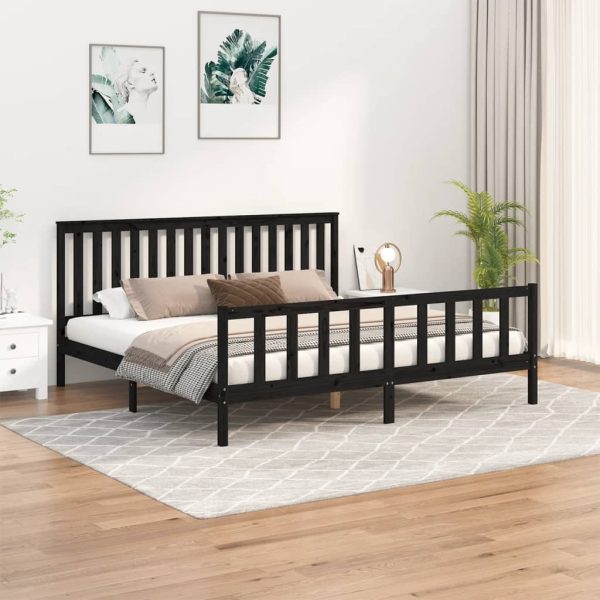 Bed Frame with Headboard Black 183×203 cm Solid Wood Pine King Size