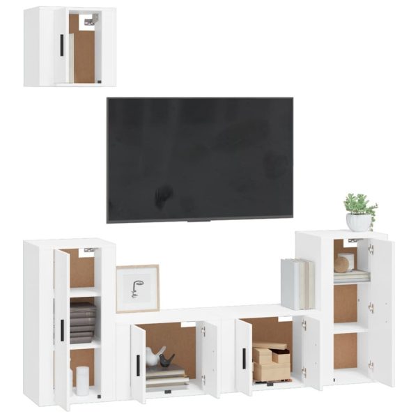 5 Piece TV Cabinet Set White Engineered Wood