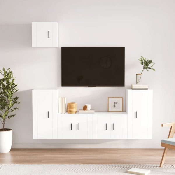 5 Piece TV Cabinet Set White Engineered Wood