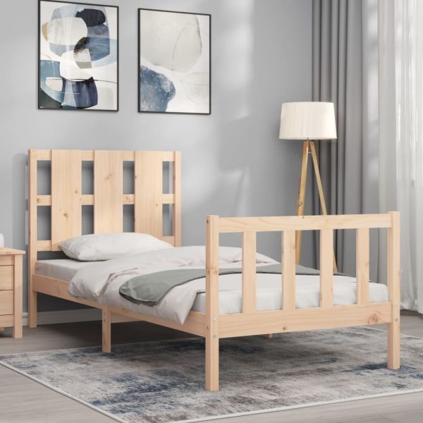 Bed Frame with Headboard 92×187 cm Single Solid Wood