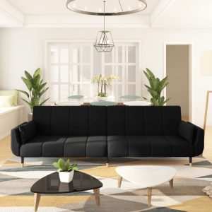 Goulds 2-Seater Sofa Bed with Two Pillows Black Velvet