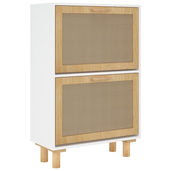 Shoe Cabinet White 52x25x80 cm Engineered Wood and Natural Rattan