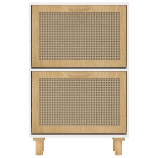 Shoe Cabinet White 52x25x80 cm Engineered Wood and Natural Rattan