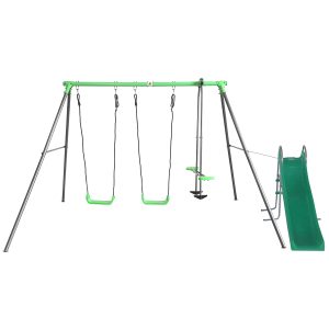 Hurley 4 Station Metal Swing Set with Slippery Slide