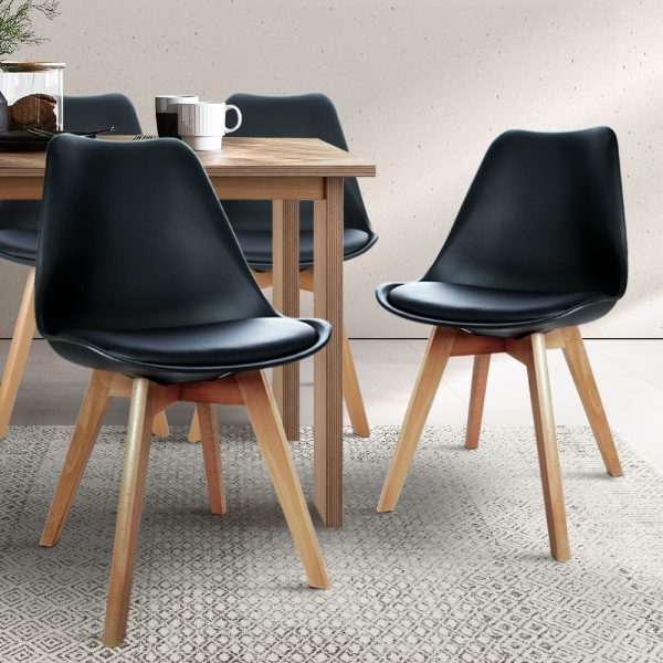 Dining Chairs Set of 4 Leather Plastic DSW Replica Wooden Black