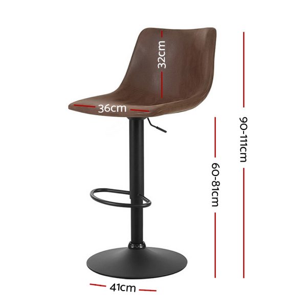 Set of 2 Bar Stools Gas Lift – Brown