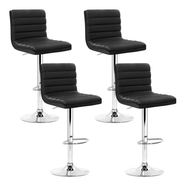 Set of 4 PU Leather Lined Pattern Bar Stools- Chrome – Black