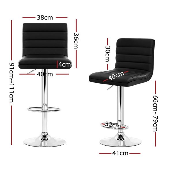 Set of 4 PU Leather Lined Pattern Bar Stools- Chrome – Black