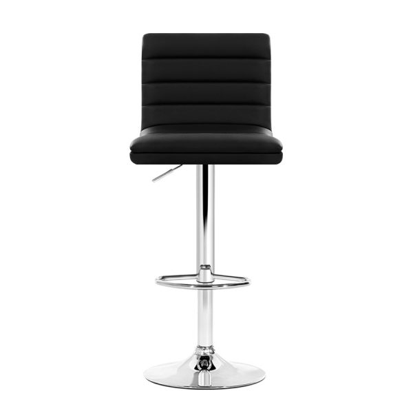 Set of 4 PU Leather Lined Pattern Bar Stools- Chrome – Black