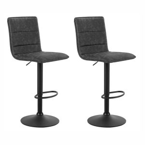 2x Bar Stools Gas Lift Vintage Leather Grey