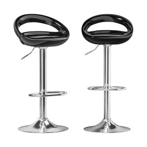 2x Bar Stools Gas Lift Plastic Seat Black