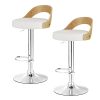 Set of 2 Bar Stools Kitchen Gas Lift Wooden Stool Metal Barstools Swivel – White