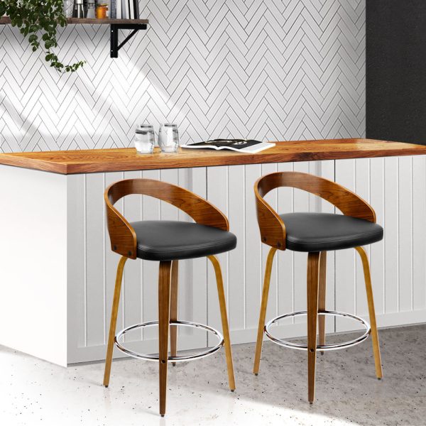 Walnut Wood Bar Stools – Black and Brown – 2